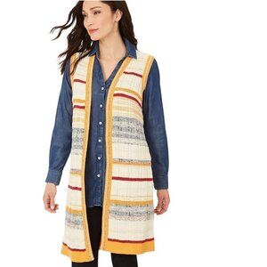 Foxcroft Nico Sweater Vest L Cream/Orange Striped Open Drape Lagenlook NWT